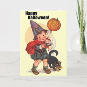 Schattigee Vintage Happy Halloween Trick of Treate Kaart