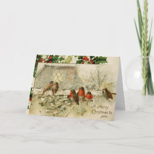 Schattigee vintage kerst Baby Robins Feestdagen Kaart