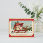 Schattigee vintage kerst groeten speelgoed slee briefkaart (Staand voorkant)