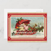 Schattigee vintage kerst groeten speelgoed slee briefkaart (Voorkant / Achterkant)