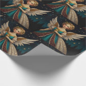 Schattigee vintage kerstavond engel cadeaupapier (Hoek)