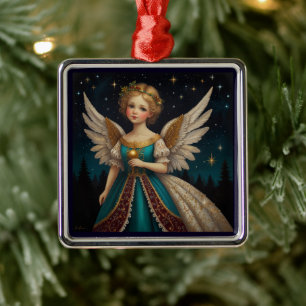 Schattigee vintage kerstavond engel metalen ornament