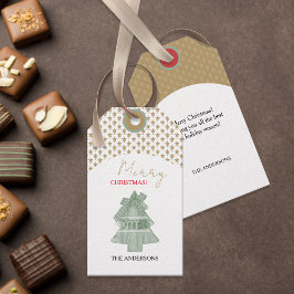 Schattigee vintage kerstboom en sterren cadeaulabel