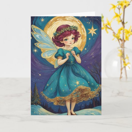 Schattigee Vintage Kerstfee Gepersonaliseerd Kaart (Gele Bloem)