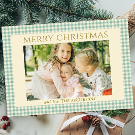 Schattigee vintage kerstfoto Gingham Plaid Feestdagenkaart