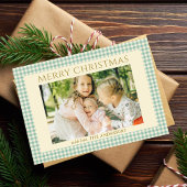 Schattigee vintage kerstfoto Gingham Plaid Feestdagenkaart