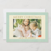 Schattigee vintage kerstfoto Gingham Plaid Feestdagenkaart (Voorkant)
