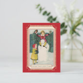 Schattigee vintage kerstgroeten Kinder sneeuwman Briefkaart (Staand voorkant)