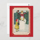 Schattigee vintage kerstgroeten Kinder sneeuwman Briefkaart (Voorkant / Achterkant)