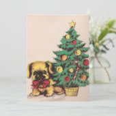 Schattigee Vintage Kersthond Kerstboom Feestdagenkaart (Staand voorkant)