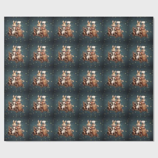 Schattigee vintage kerstkonijnen cadeaupapier (Vlak)