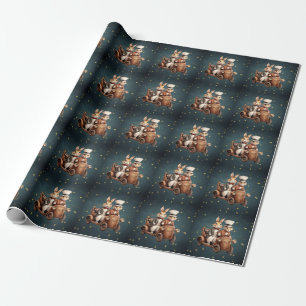 Schattigee vintage kerstkonijnen cadeaupapier