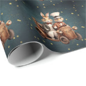 Schattigee vintage kerstkonijnen cadeaupapier (Rol Hoek)