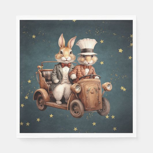 Schattigee vintage kerstkonijnen servet (Voorkant)