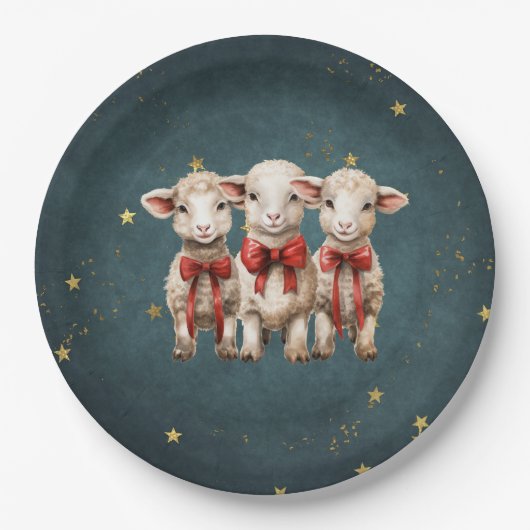 Schattigee vintage kerstlammeren papieren bordje (Voorkant)