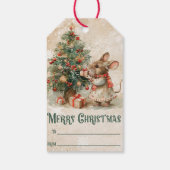 Schattigee vintage kerstmuis/kerstboom cadeaulabel (Achterkant)