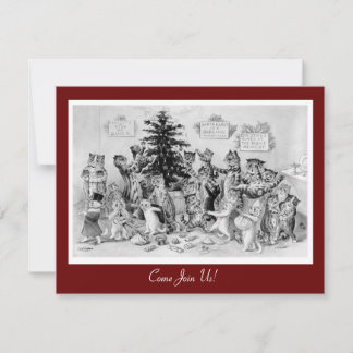 Schattigee Vintage Kerstuitnodiging - Cats by Wain Kaart