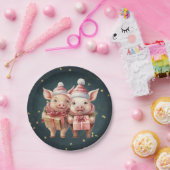 Schattigee vintage kerstvarkens papieren bordje (Feest)