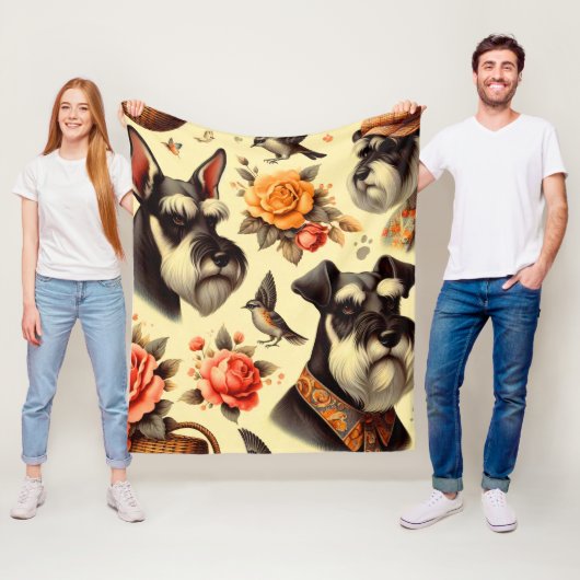 Schattigee Vintage Schnauzer Fleece Deken (In situ)