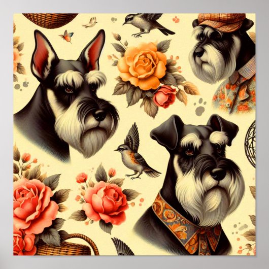 Schattigee Vintage Schnauzer Poster (Voorkant)