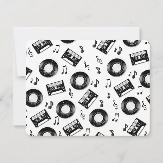 Schattigee Vinyl Record en Cassettebandje Retro Mu Bedankkaart (Achterkant)