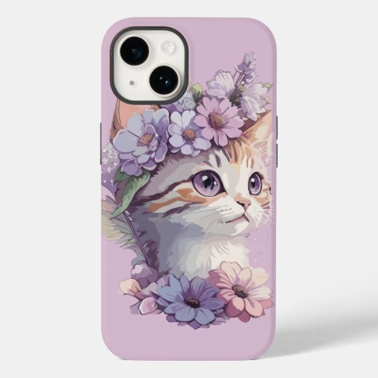 Schattigee Violet Waterverf Kat met Flora Case-Mate iPhone Case (Achterkant)