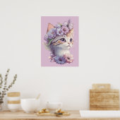Schattigee Violet Waterverf Kat met Flora Poster (Keuken)