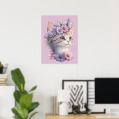 Schattigee Violet Waterverf Kat met Flora Poster (Thuiskantoor)