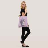 Schattigee Violet Waterverf Kat met Flora Tote Bag (Op model)