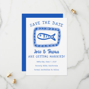 Schattigee vis Hand getekend Sweet Blue White Cust Save The Date