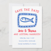 Schattigee vis Hand getekend Sweet Red Blue Custom Save The Date (Voorkant)
