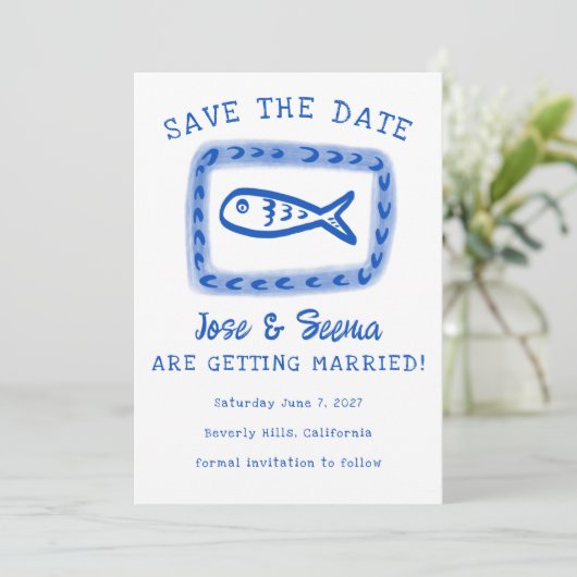 Schattigee vis Hand getrokken Sweet Beach Custom F Save The Date (Staand voorkant)