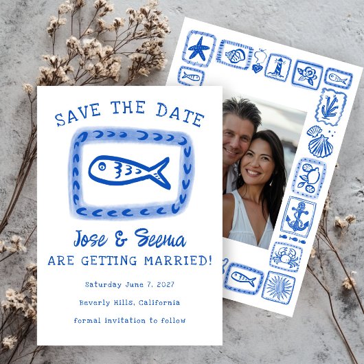 Schattigee vis Hand getrokken Sweet Beach Custom F Save The Date