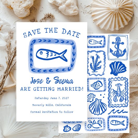 Schattigee vis Hand getrokken Sweet Beachy Custom Save The Date