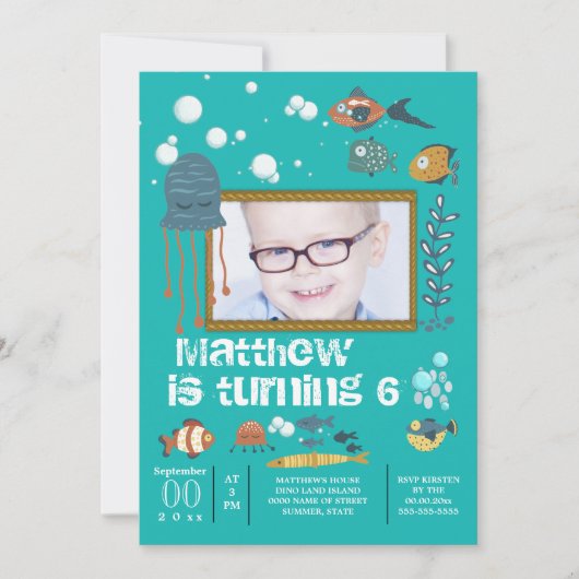 Schattigee vis octopus bubbels onder het zee foto kaart (Voorkant)