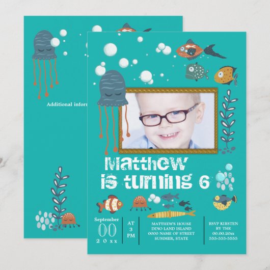 Schattigee vis octopus bubbels onder het zee foto kaart (Voorkant / Achterkant)