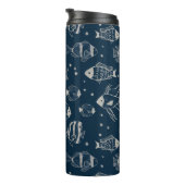 Schattigee visschets op donkerblauw water thermosbeker (Geroteerd rechts)