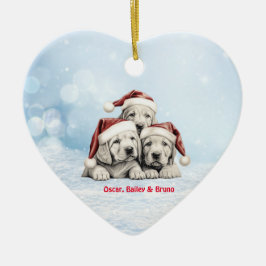 Schattigee Vizsla Puppies Honden Santa Hat Paw Pen Keramisch Ornament