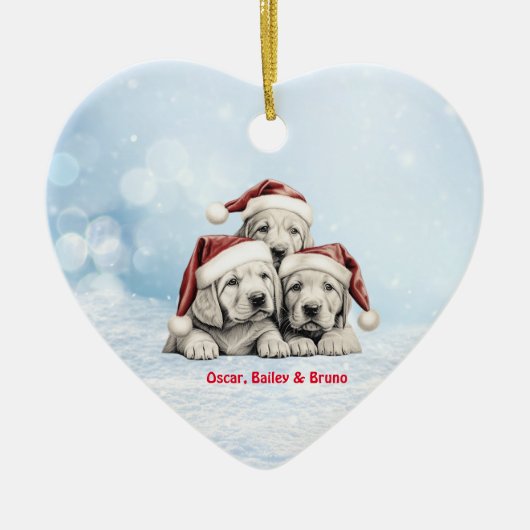 Schattigee Vizsla Puppies Honden Santa Hat Paw Pen Keramisch Ornament (Voorkant)