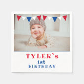 Schattigee vlaggen 1e verjaardag foto verjaardagsf servet (Voorkant)