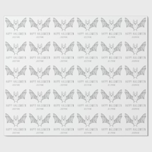 Schattigee vleermuislijnkunst met aangepaste naam  cadeaupapier (Vlak)