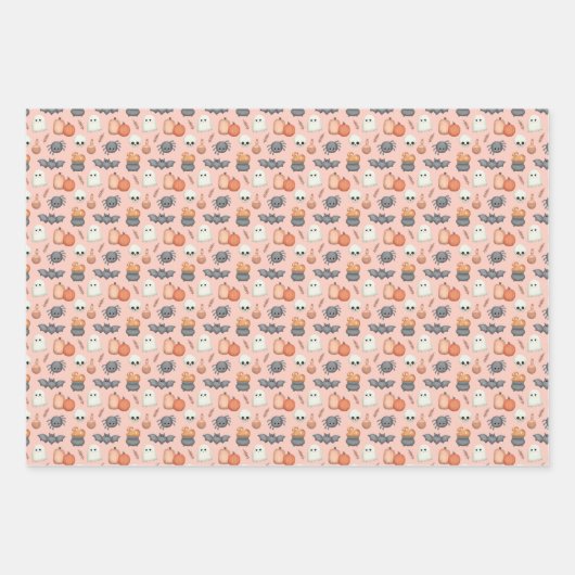 Schattigee vleermuizen en spinnen Halloween Inpakpapier Vel (Voorkant 2)