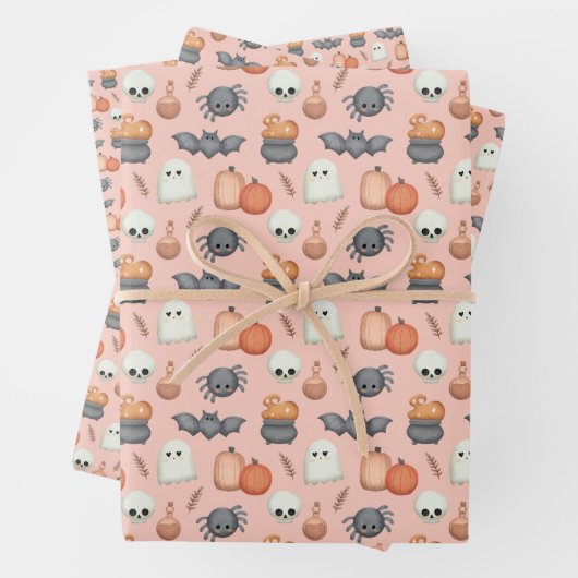 Schattigee vleermuizen en spinnen Halloween Inpakpapier Vel (In situ)