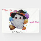 Schattigee Vliegende Geest op Bezem met Ballonnen  Spandoek (Horizontaal)