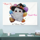 Schattigee Vliegende Geest op Bezem met Ballonnen  Spandoek (Beurs)