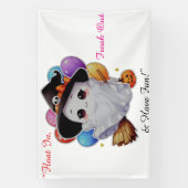 Schattigee Vliegende Geest op Bezem met Ballonnen  Spandoek (Verticaal)