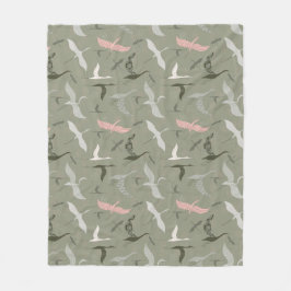 Schattigee vliegende vogels op salie groen patroon fleece deken