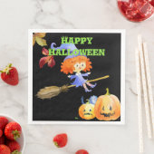 Schattigee Vliegende Waterverf Heks Halloween Servet (Insitu)