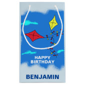 Schattigee vliegers Blauw Happy Birthday Naam Kind Klein Cadeauzakje (Achterkant)