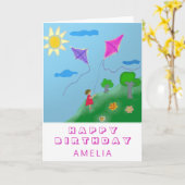 Schattigee vliegers en meisje tekenen Happy Birthd Kaart (Gele Bloem)